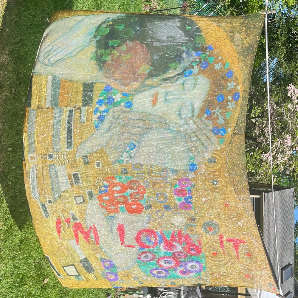 The Kiss -oversized Sheer + Sparkly SCARF. / Wrap - Gustav Klimt - silk blend